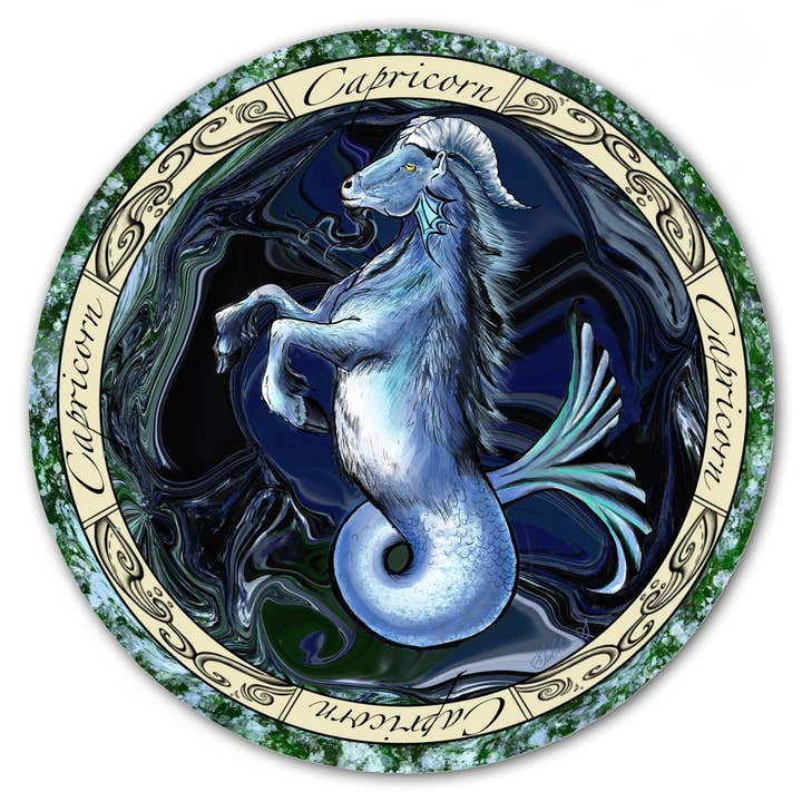 Adhesivo del zodiaco Capricornio, redondo de 3 pulgadas para venta al por mayor de River Village