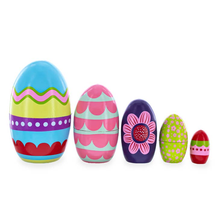 BestPysanky - Wholesale Decorative Tabletop Object - 5 Colorful Easter Eggs Pysanky Wooden Nesting Dolls 5 Inches