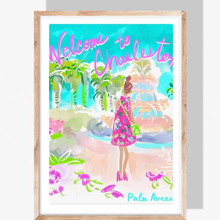 LILLY PULITZER BIENVENUE À CHARLESTON - Impression d'art pour la vente par Rebecca Illustrated