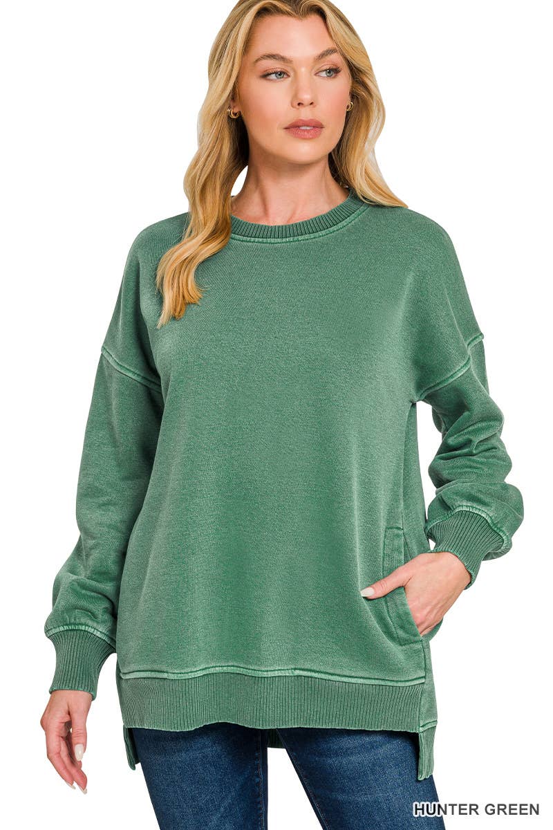 Vanilla Monkey - Wholesale Sweatshirt - Women's - Pigment Dye Fleece Hi-low Hem Pullover With Pocket4
