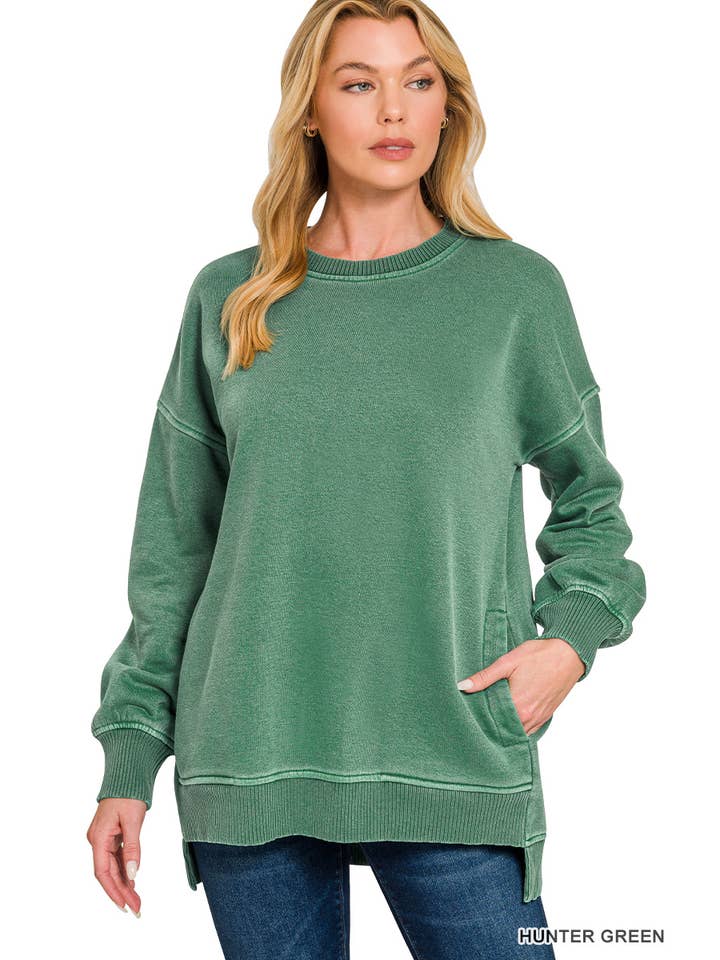 Vanilla Monkey - Wholesale Sweatshirt - Women's - Pigment Dye Fleece Hi-low Hem Pullover With Pocket4