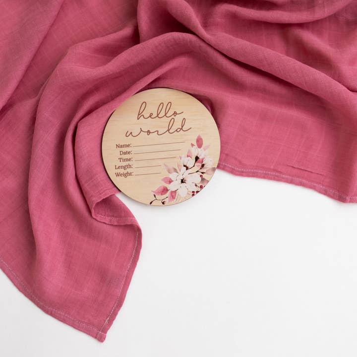 Timber Tinkers - Wholesale Milestone art/keepsake – Child & baby - Hello World Floral Wooden Birth Disc4