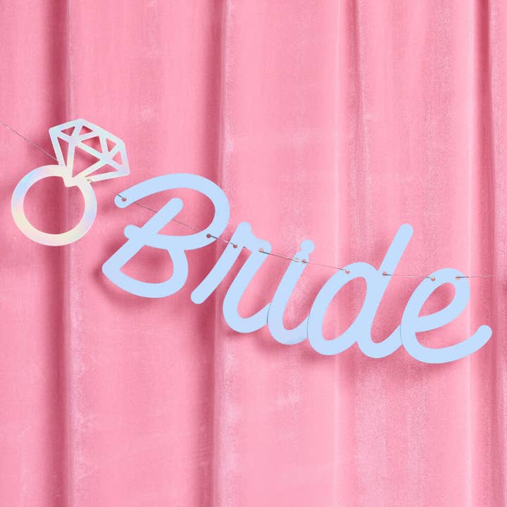 xo, Fetti - Wholesale Party Sign/Banner - Blue Bride to Be Banner - matte blue + iridescent foil, Bachelorette Party Decorations, Bride