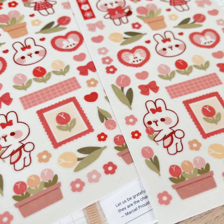 Cherry Rabbit - Wholesale Sticker - Tulip Rabbit Sticker Sheet no.0805