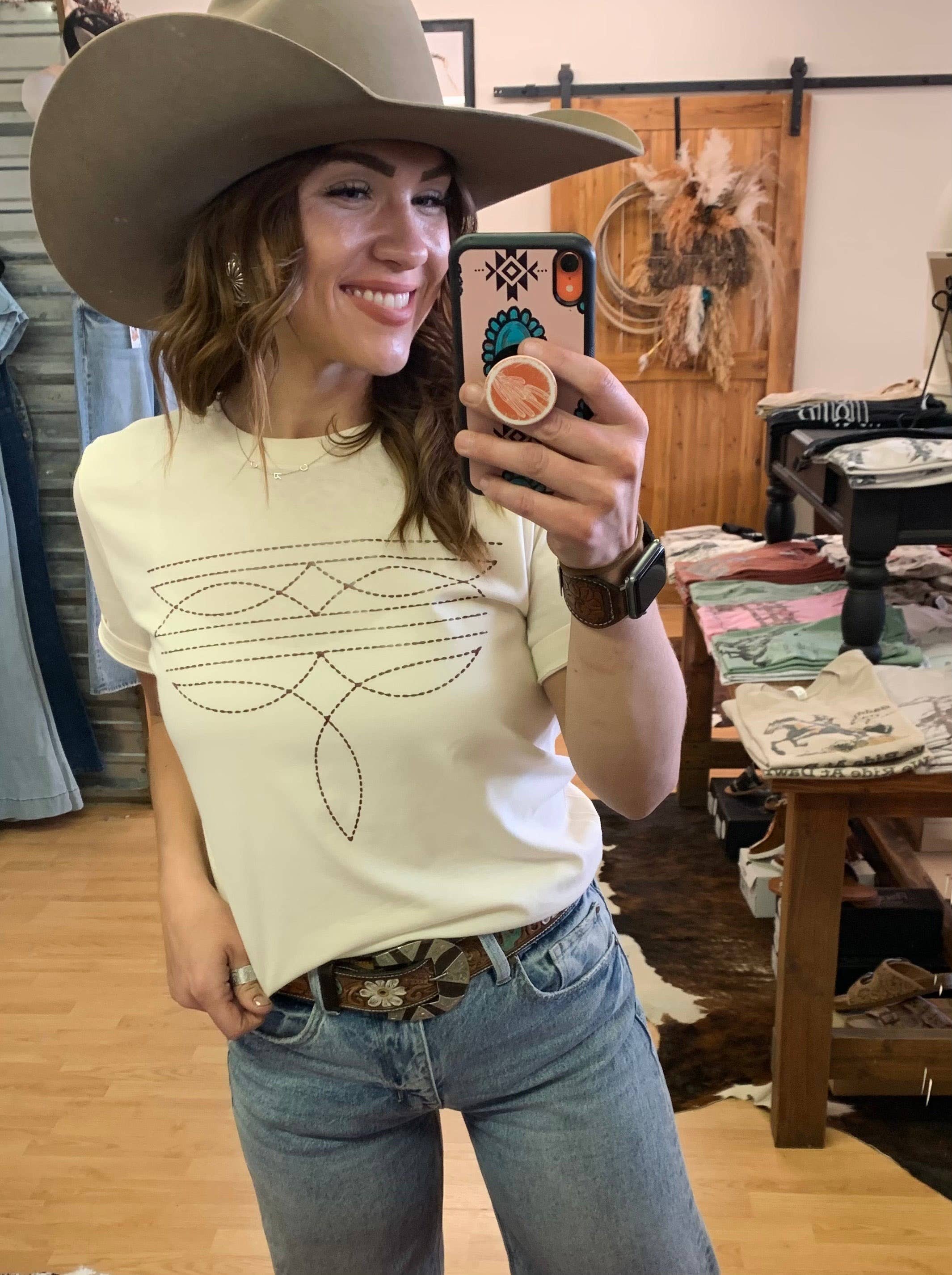 Ranch Girl Gear - Wholesale T-shirt (graphic) – women's - Classic Bootstitch Western Graphic T-Shirt