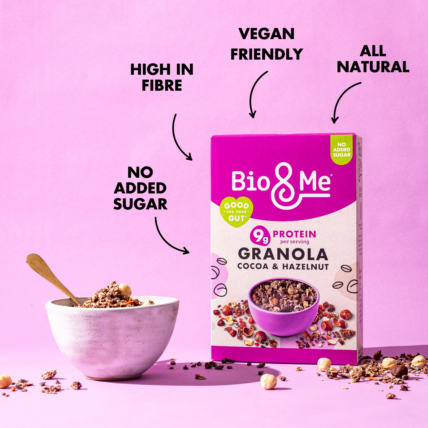 Bio & Me – wholesale Granola – Cocoa & Hazelnut Protein Boosted Gut-Loving Granola - 360g2