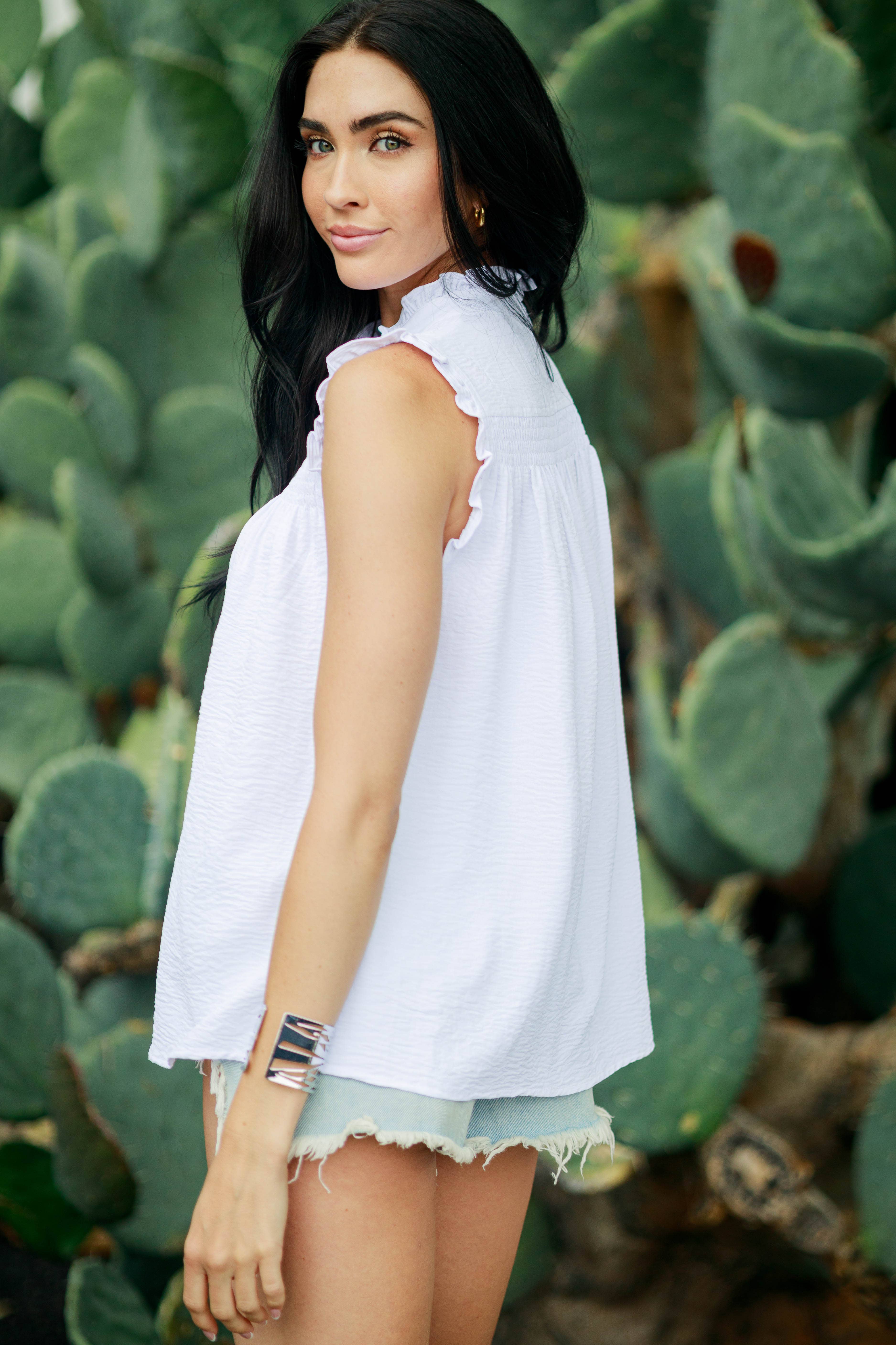 Cezele - Wholesale Blouse - Women's - Ruffle Button Cap Sleeve Tank Top8