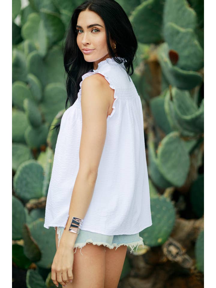 Cezele - Wholesale Blouse - Women's - Ruffle Button Cap Sleeve Tank Top8