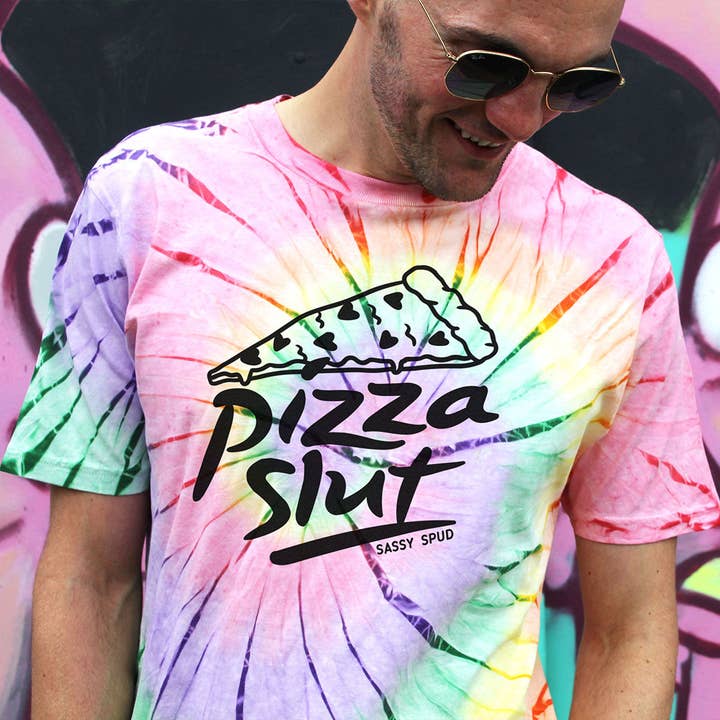 Teinture à cravate T-shirt tie-dye Pizza Slut (Unisexe) en vente sur Faire1