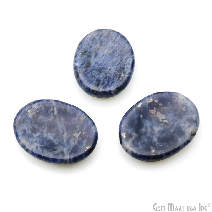 Sodalite Natural Worry Stone, 39x29mm Oval Thumb Crystal for wholesale by GemMartUSA