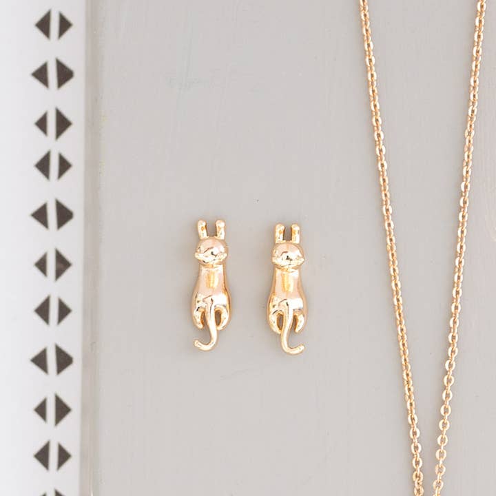 Cat Kitten Climbing Post Stud Earring Animal Pet Dainty for wholesale by Rebecca Accessories LLC
