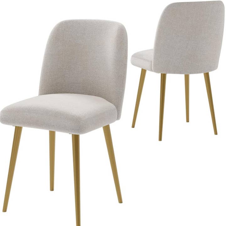 HomeRoots - Wholesale Chair - Set of Two Beige and Gold Upholstered Fabric Dining Side Chairs3