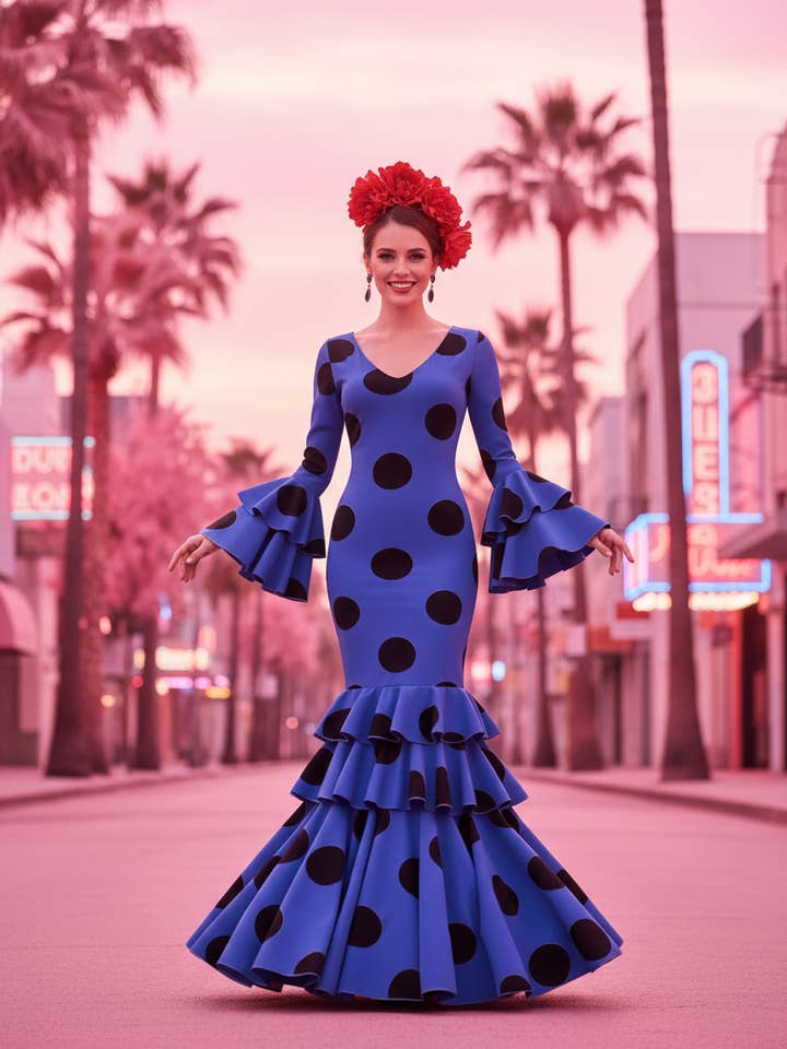 EMMA WU DESIGN X FLAMENCA 21045 ELECTRIC BLUE FLAMENCA DRESS for wholesale by EMMA WU DESIGN