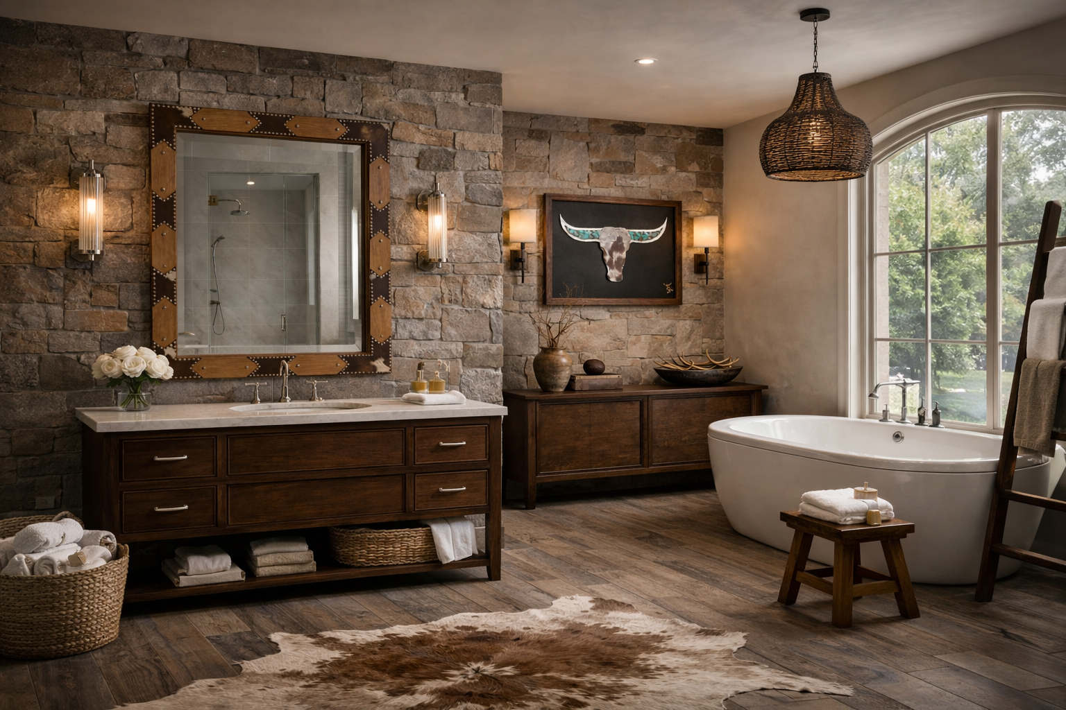 Ember & Elm Home Decor & More - Wholesale Wall Mirror - Artisan Studded Wood Mirror with Genuine Cowhide3