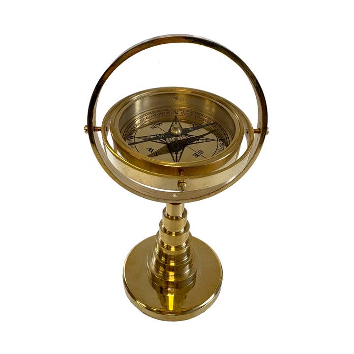 Madison Bay Co. - Historical Home Decor Reproductions - Wholesale Navigational Compass - Polished Brass Vintage Gimbal Compass, 6-1/2"