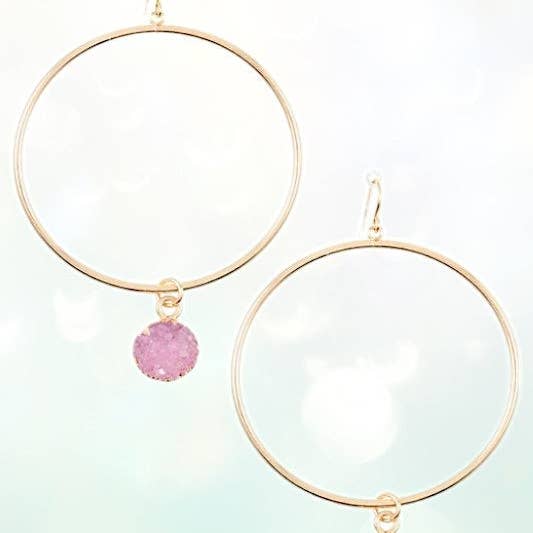 Andrea Bijoux - Wholesale Dangle Earrings - ROUND LINK FAUX DRUZY STONE HOOP EARRING4