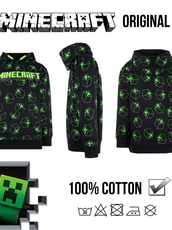 Fringoo Group Ltd - Wholesale Hoodie - Kids - Minecraft Creeper Pattern Hoodie - Black