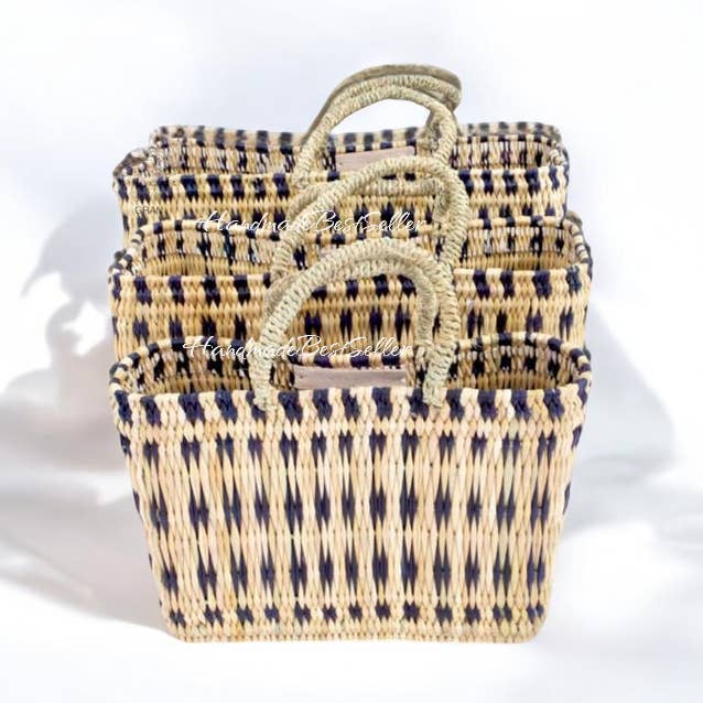 Reed Tote Basket, Natural Straw Storage Basket, Shopping Bag for wholesale by HandmadeBestSeller