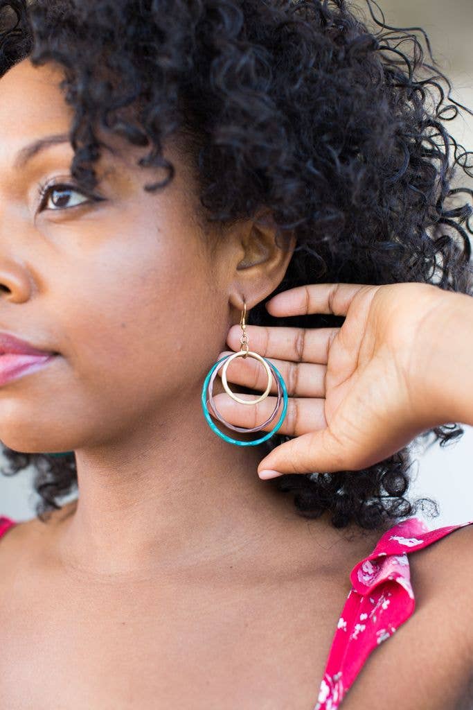Matr Boomie Fair Trade - Wholesale Dangle Earrings - Vitana Cascading Hoops Earrings - Teal, Copper, Gold3