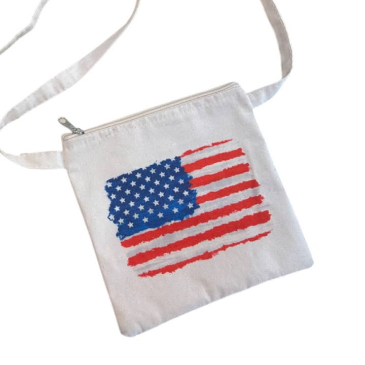 American Flag Printed Canvas Crossbody Bag for wholesale by CRETE TRADING INC
