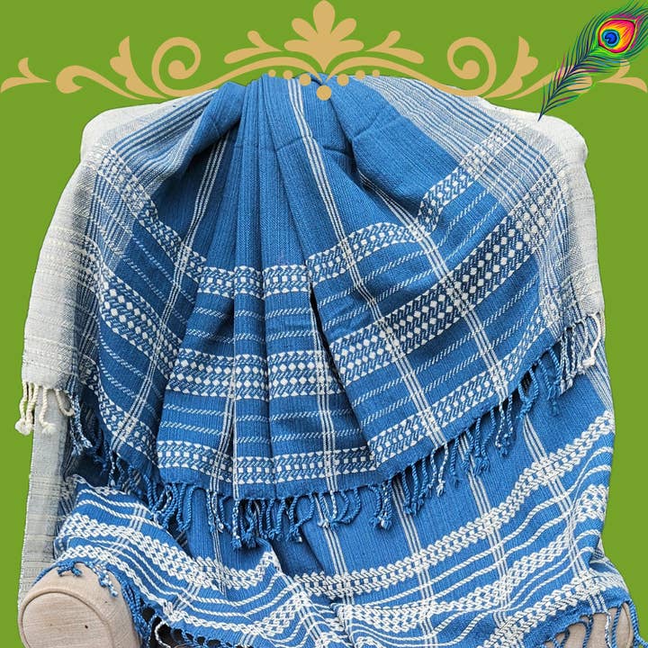 Manta de lana merino pura: patrones de conchas de color índigo claro para venta al por mayor de Fibre & Shoot