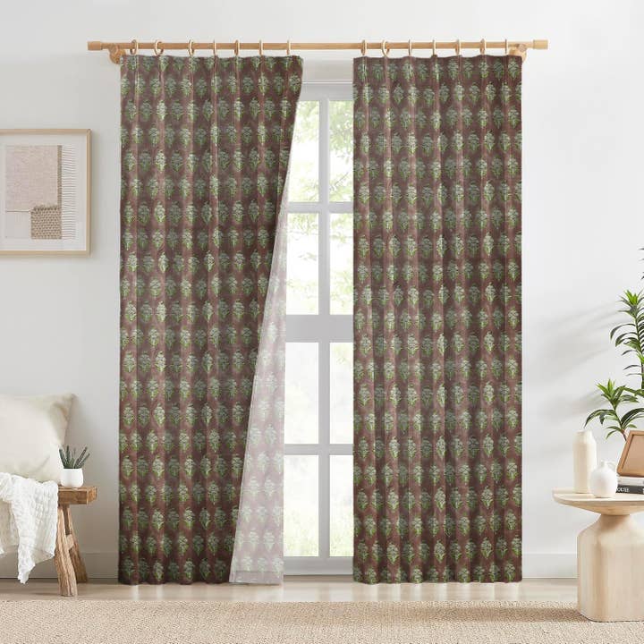 Indisk bloktryk ren linned plisseret gardin - Mor Mukut for engroshandel hos Fabdivine