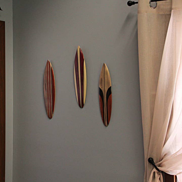Zeckos - Wholesale Wall Accent - 16In Hand Carved Painted Surfboard Wall Hanging Decor Set/34