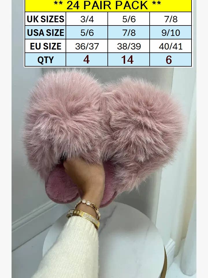 No Doubt Shoes - Wholesale Slippers - Women's - Extreme Oversized Faux Fur Fluffy Slippers (24 PAIRS)12
