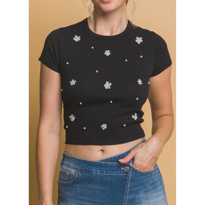 Short Sleeve Embellished Top for wholesale by Paperdoll