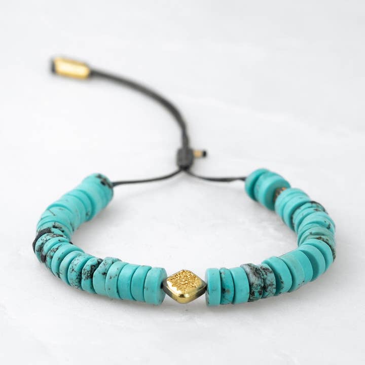 Bracelet COULEUR TIBET - Turquoise large, Amala doré pour la vente par Roseparo