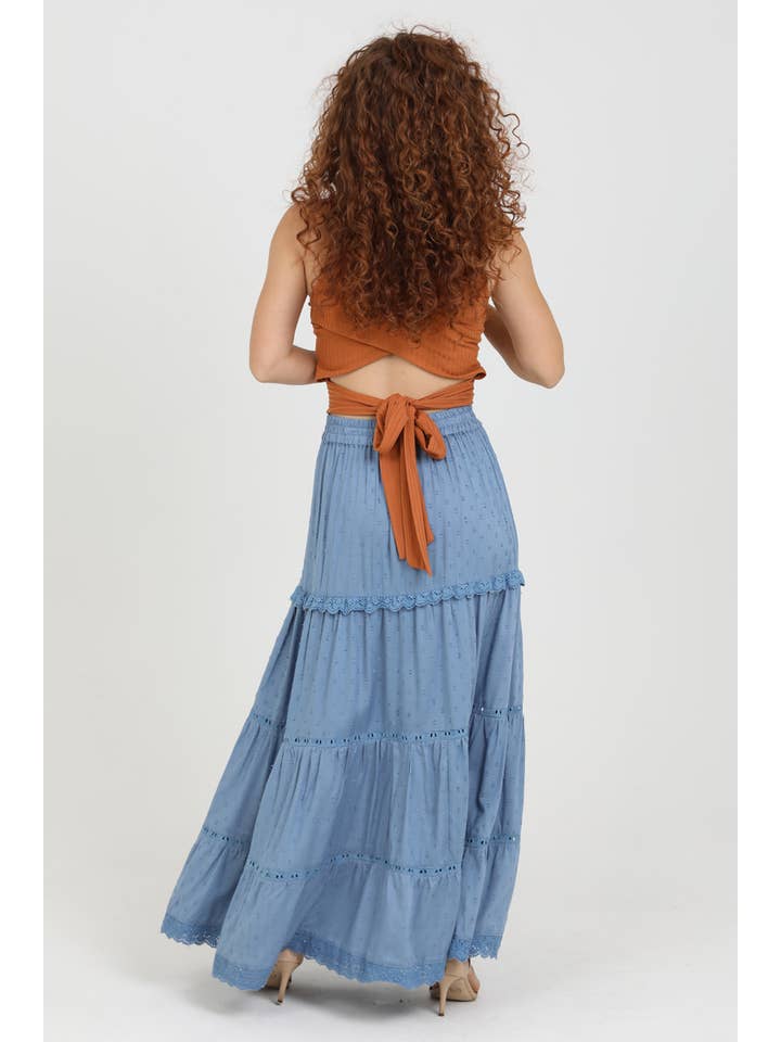 ANGIE - Wholesale Rok - Dames - 26P74-ASIS GELAAGDE MAXIROK MET KANTEN RAND EN SPLIT22