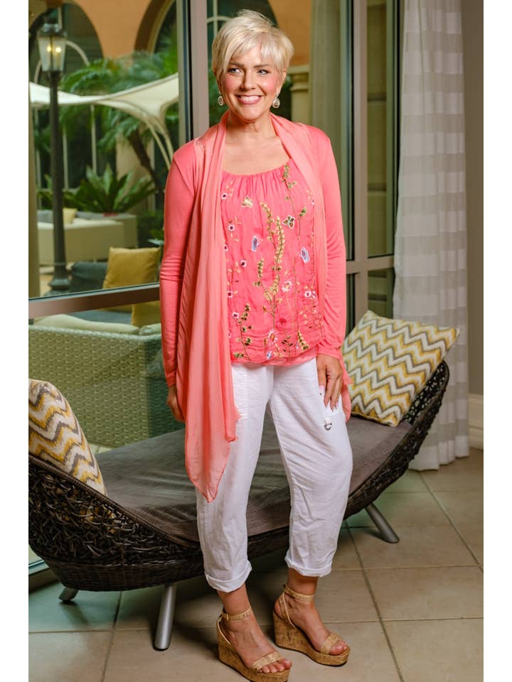 TINA Stephens Italy/Tees By Tina - Wholesale Camisole - Women's - Maria Silk Embroidered Garden Cami (BT202)