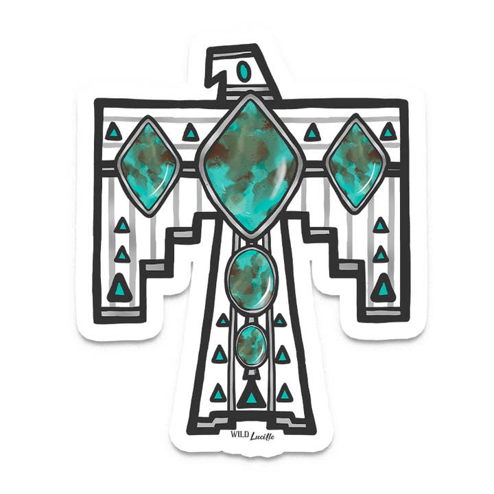 NY håndtegnet turkis Thunderbird - Vinyl klistermærke mærkater for engroshandel hos Wild Lucille x Decal Barn
