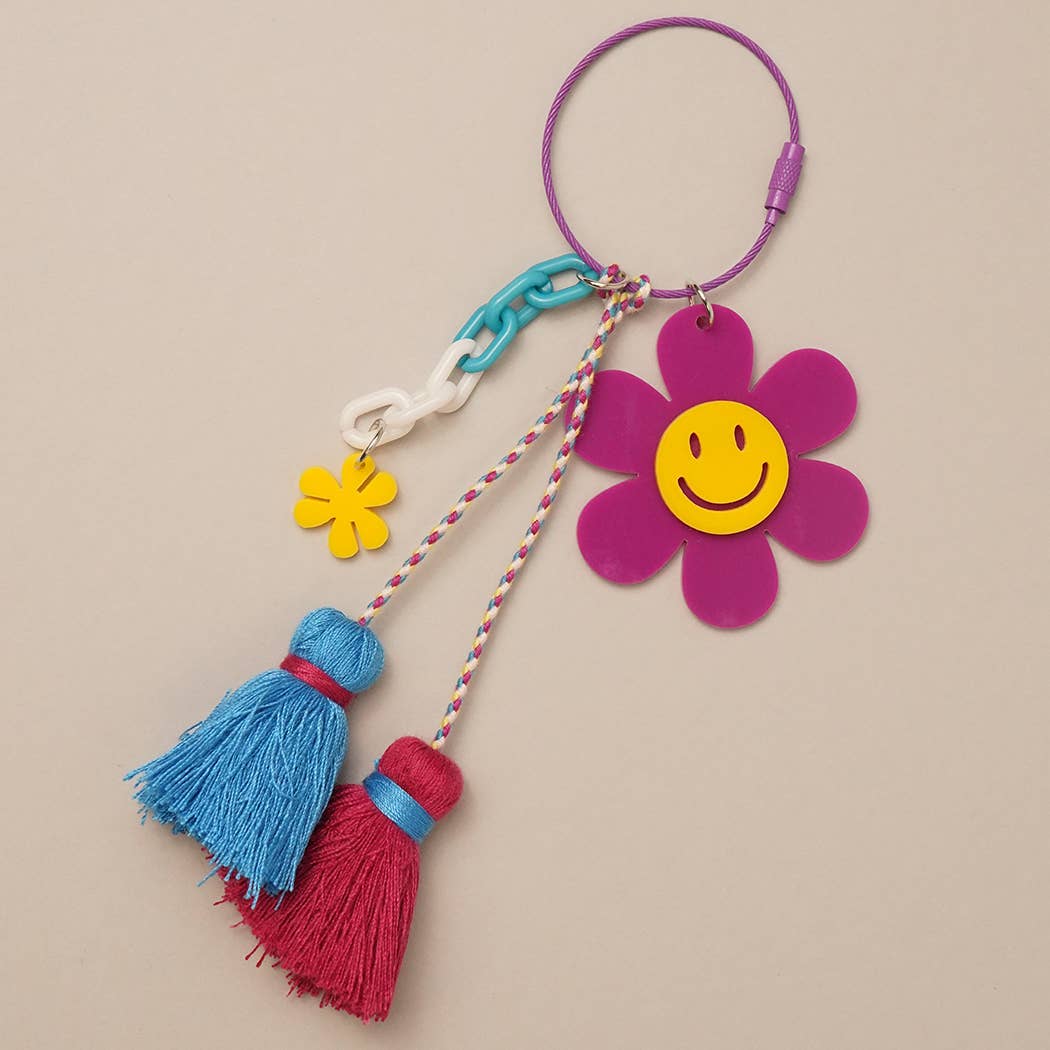 Fashion City - Wholesale Keychain - Women's - Happy Face Flower Color Tassel Keychain Bag Charm1