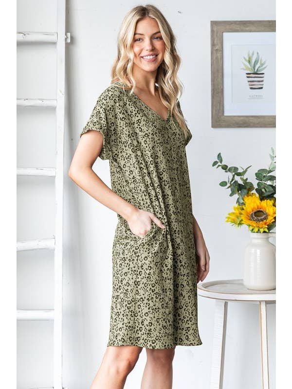HEIMISH - Wholesale Dress - Women's - ED6884-10 SHORT SLEEVE ANIMAL PRINT DRESS