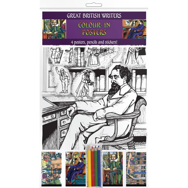 Set di Poster da Colorare A4 - Grandi Scrittori Britannici per la vendita all'ingrosso da parte di Timeline Gifts Ltd