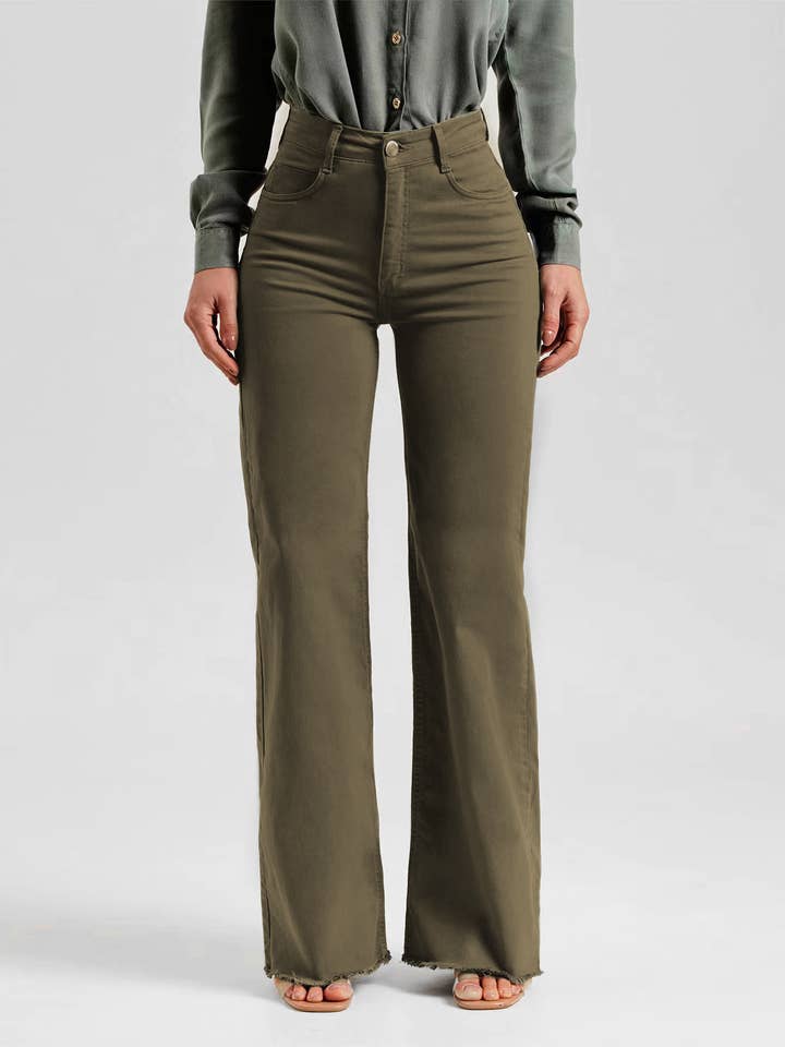 Olive 90's vintage modern frayed straight jean for wholesale on Faire