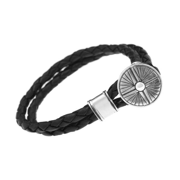 Gather Dust to Build a Mountain Sterling Silver Leather Bracelet for wholesale by Cynthia Gale New York