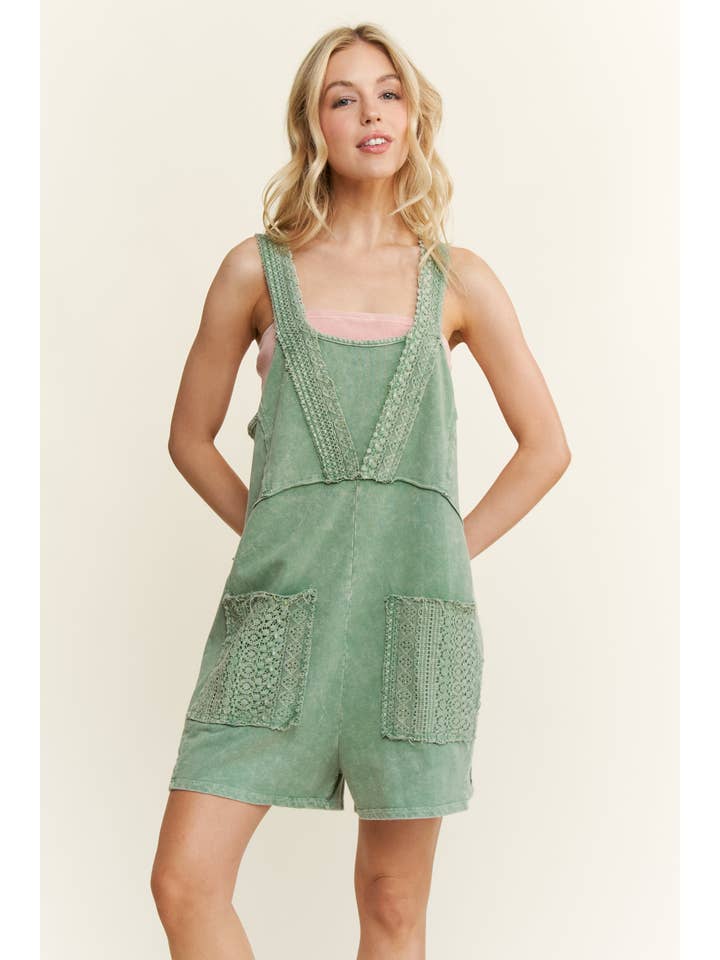 J.Her - Wholesale Romper - Women's - MineralWashed Lace Boho Spring Romper HR6404