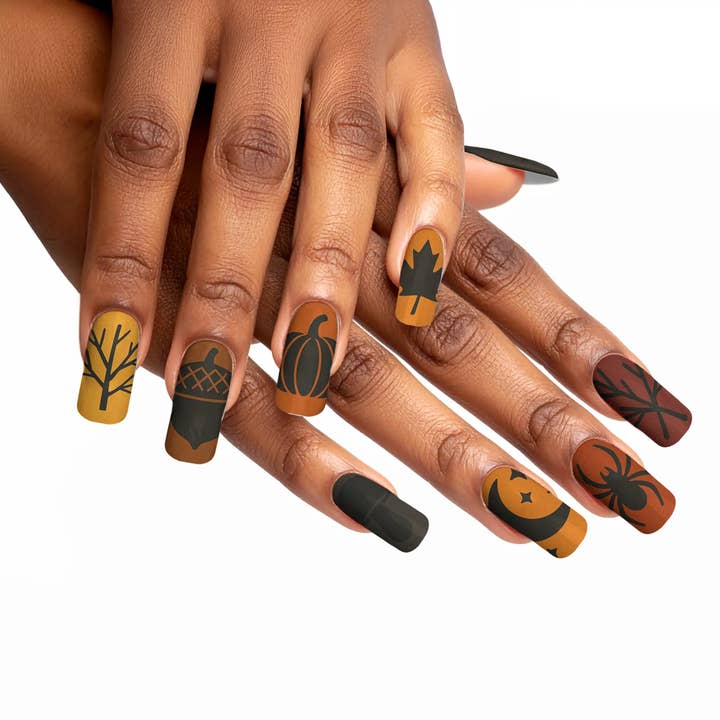 Moody Noir Autumn Leaves Press-On Nails for wholesale by FYNE BODY