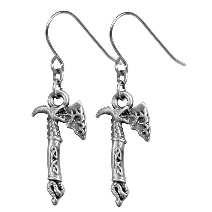 Pacific Trading - Wholesale Dangle Earrings - Fire Dragon Axe Earrings Pewter