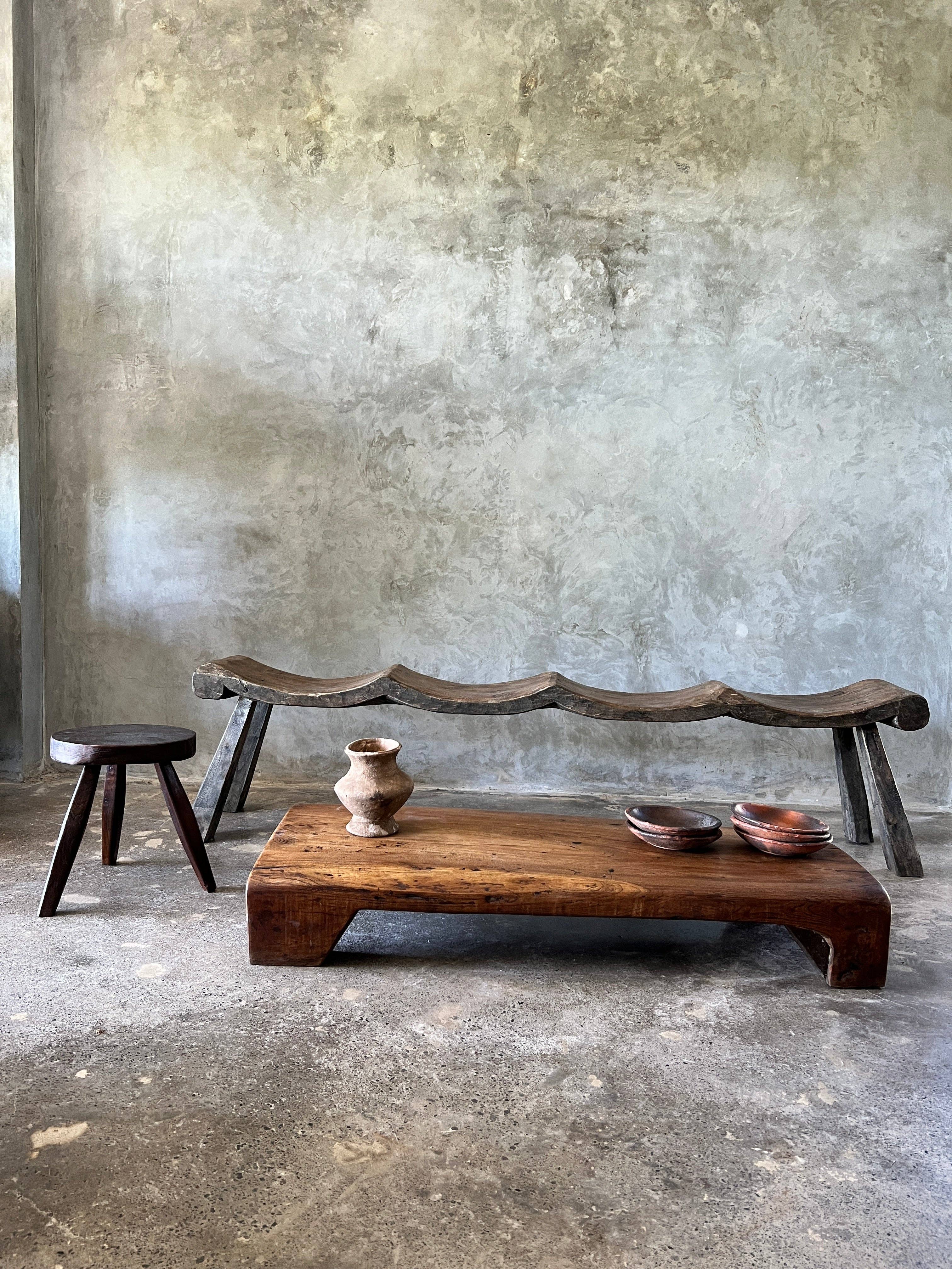 Office Objets – wholesale Bench – Large antique teak bench with 4 wavy seats H:46 W:30 L:19010