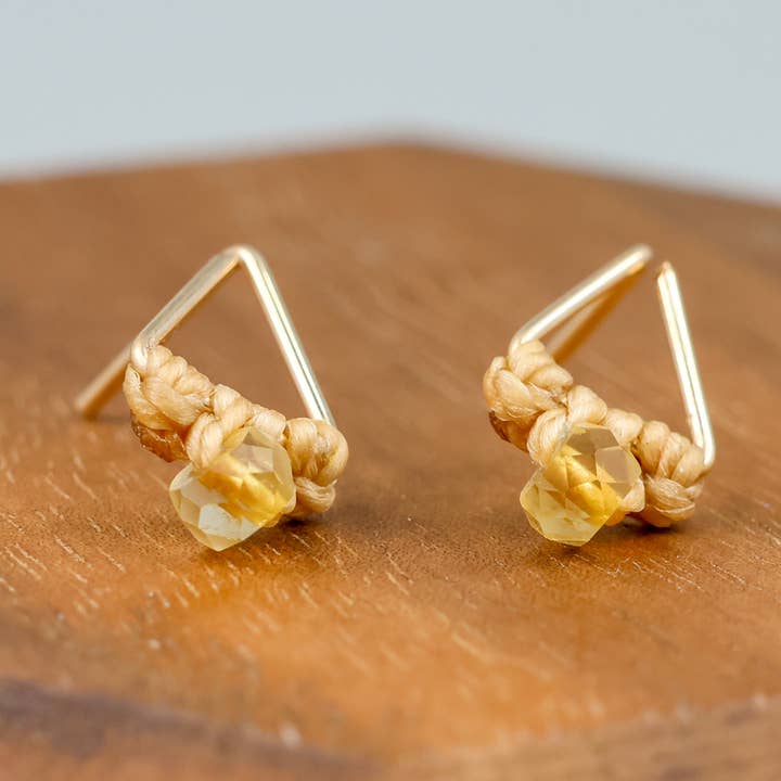 The Stitch Alliance - Wholesale Stud/Post Earrings - Citrine Stud Earrings | Gold Fill Triangle Stud | Handmade0