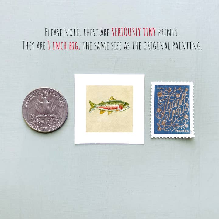 Mick's Art Goods - Wholesale Art Print - Mini 1" Rainbow Trout Tiny Watercolor Framed Art Print4