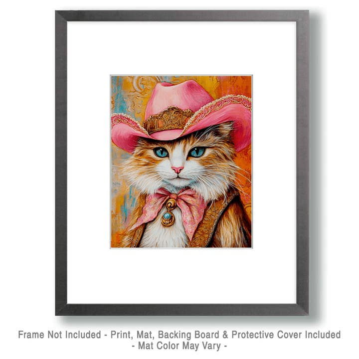 Mowbi - Venta al por mayor Ilustración - Impresiones de Arte de Pared de Gata Vaquera "Miss Kitty" – Obra de Arte de 8″x10″ para Marco de 11″x14″
