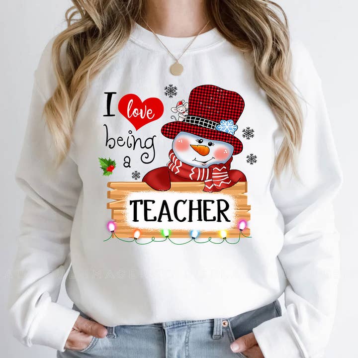 Chemise I Love Being A Teacher, sweat-shirt de Noël bonhomme de neige pour la vente par ShopLukeGifts