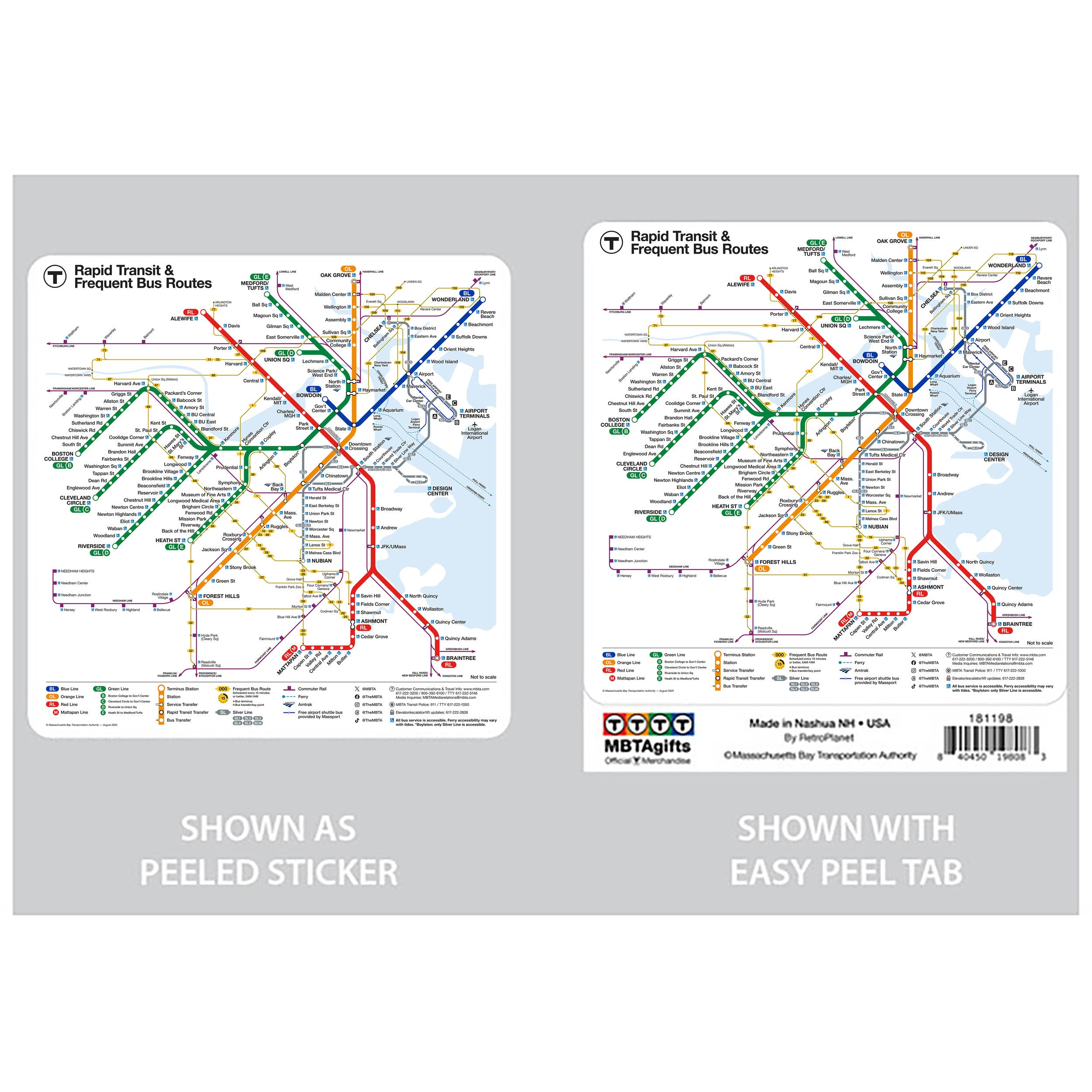 MBTAgifts - Wholesale Sticker - Boston MBTA Rapid Transit Map Sticker 4"x4" (2025)0