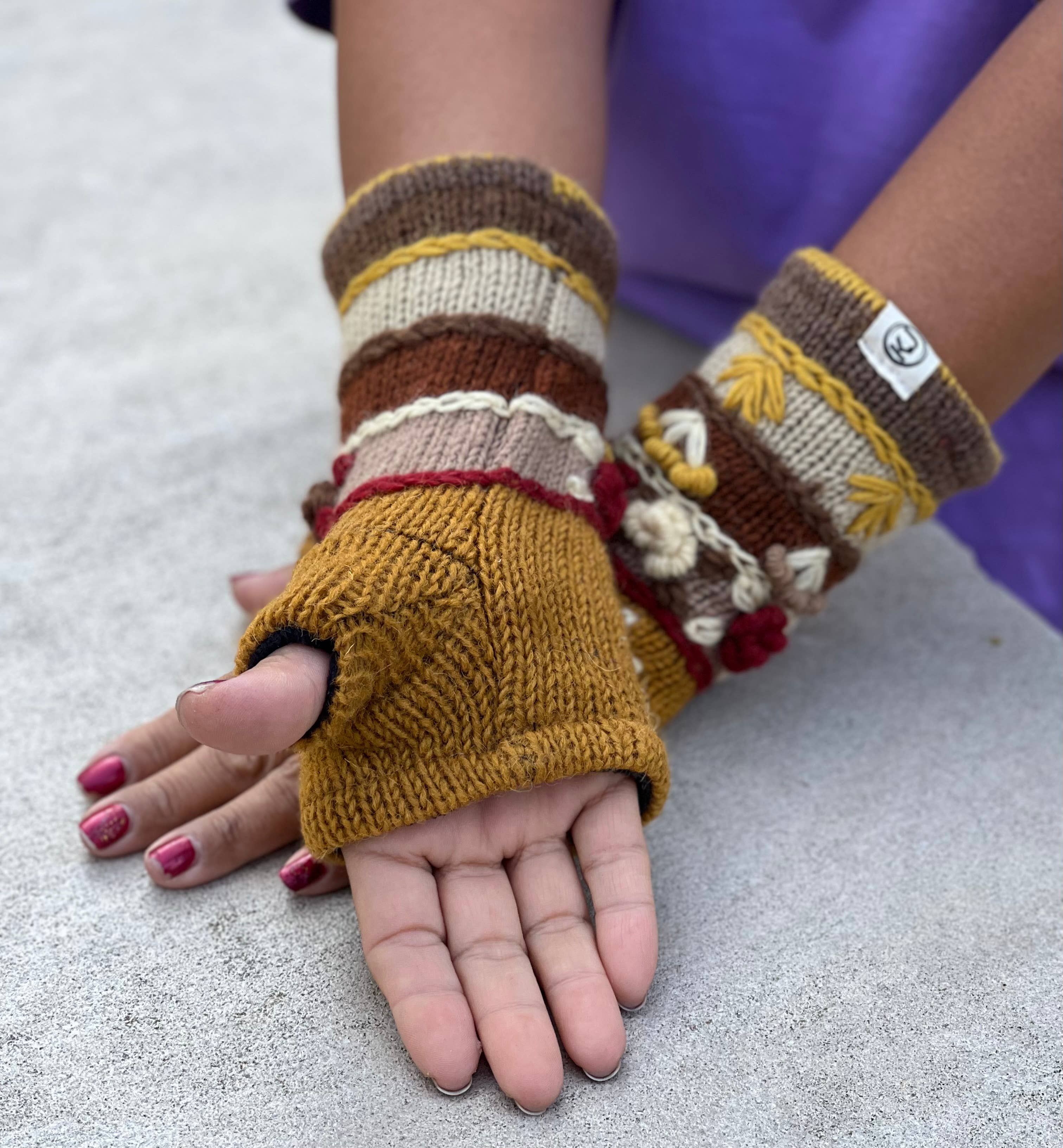 Lungta Imports – Engroshandel Handsker - Dame – Fingerløse, håndstrikkede uldhandsker med fleecefor - håndvarmer18