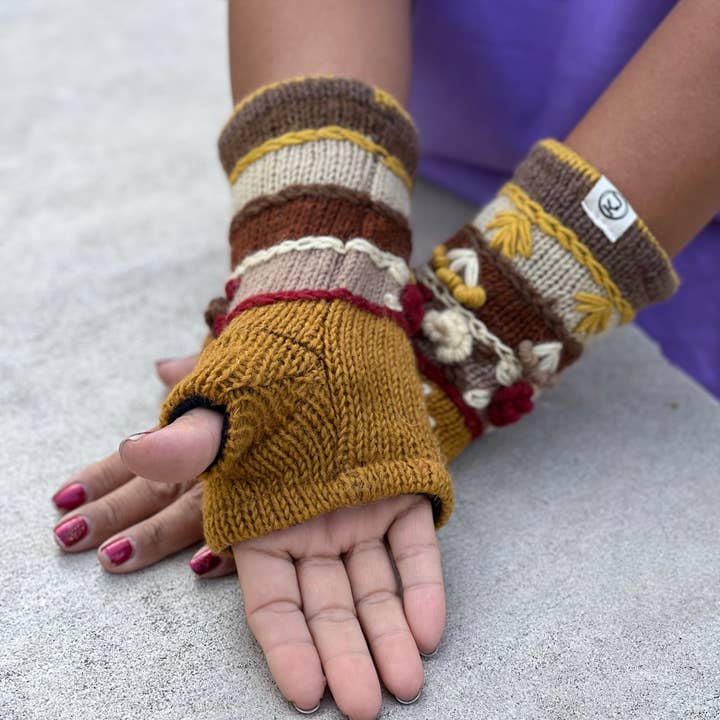 Lungta Imports - Wholesale Gloves - Women's - Woolen Hand Knit Fingerless Fleece Lined Gloves, Hand Warmer41