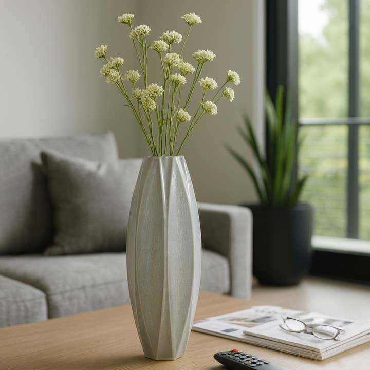 Decorative Vase - White Ceramic Unique Sculpted , 20 in. for wholesale by Elevarre